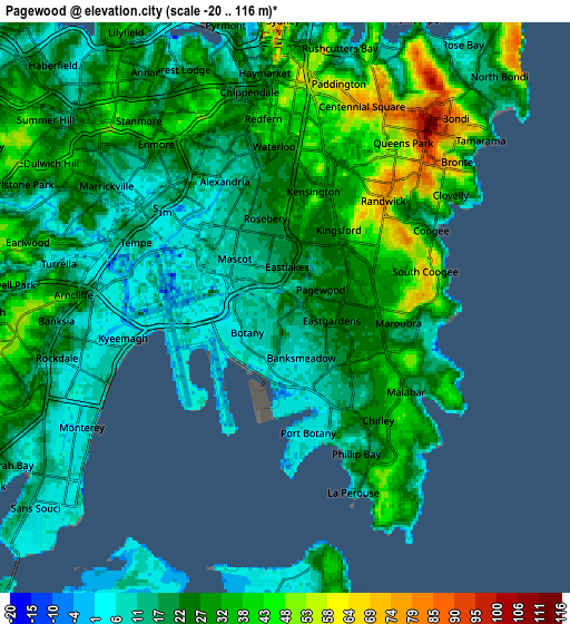 Zoom OUT 2x Pagewood, Australia elevation map