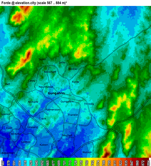 Zoom OUT 2x Forde, Australia elevation map