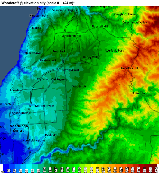 Zoom OUT 2x Woodcroft, Australia elevation map