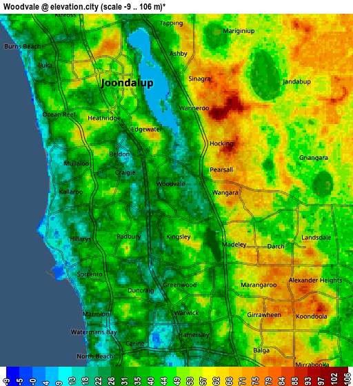 Zoom OUT 2x Woodvale, Australia elevation map