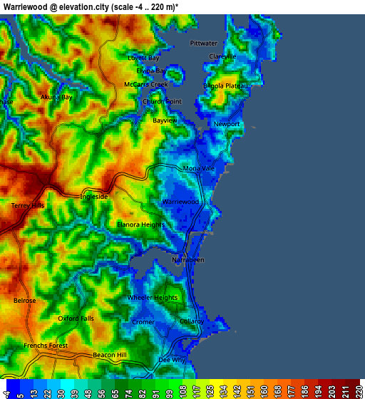 Zoom OUT 2x Warriewood, Australia elevation map