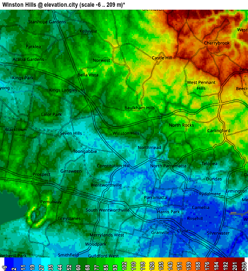 Zoom OUT 2x Winston Hills, Australia elevation map
