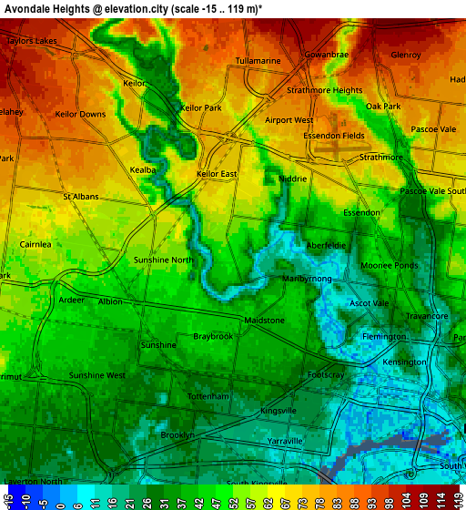 Zoom OUT 2x Avondale Heights, Australia elevation map