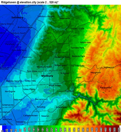 Zoom OUT 2x Ridgehaven, Australia elevation map