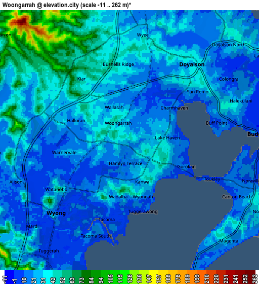 Zoom OUT 2x Woongarrah, Australia elevation map