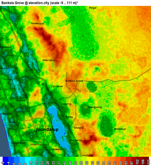 Zoom OUT 2x Banksia Grove, Australia elevation map