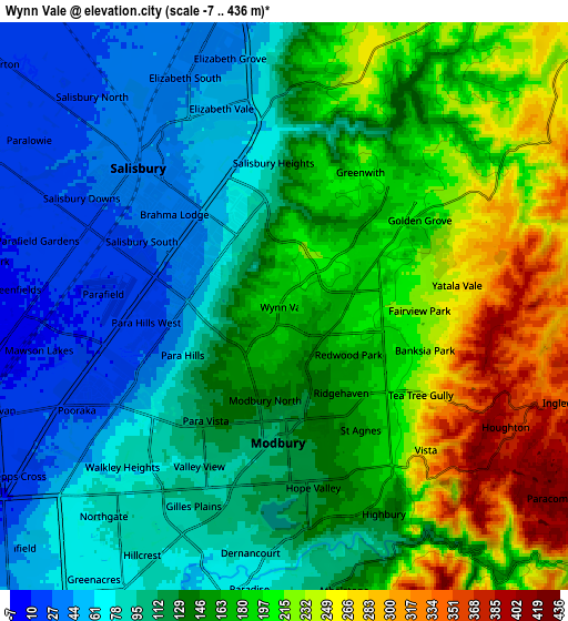 Zoom OUT 2x Wynn Vale, Australia elevation map