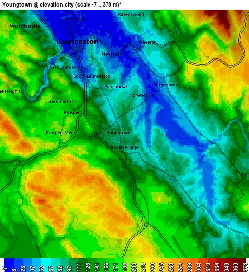 Zoom OUT 2x Youngtown, Australia elevation map