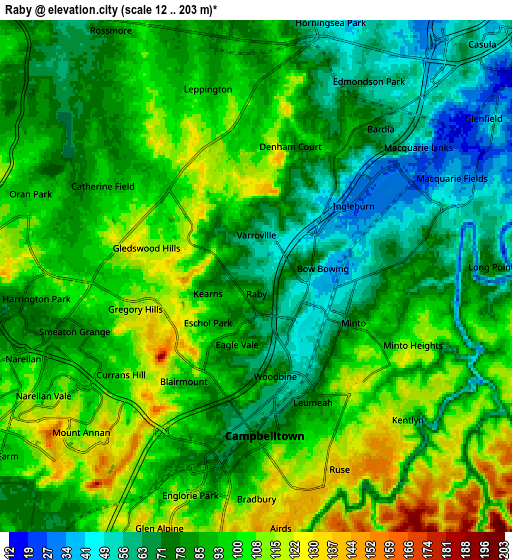 Zoom OUT 2x Raby, Australia elevation map