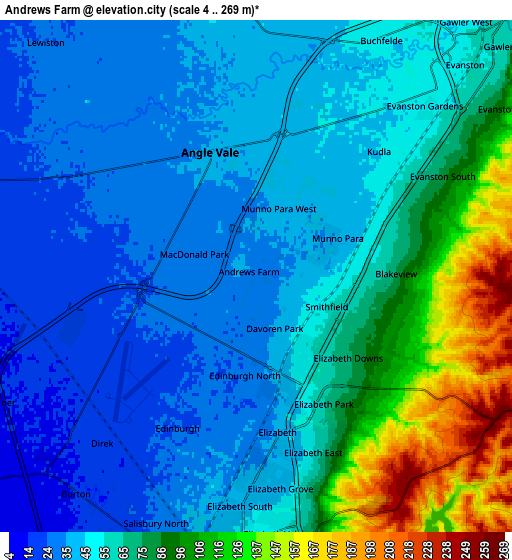 Zoom OUT 2x Andrews Farm, Australia elevation map