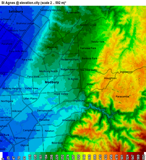 Zoom OUT 2x St Agnes, Australia elevation map