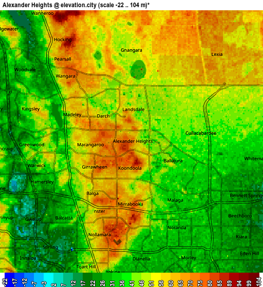 Zoom OUT 2x Alexander Heights, Australia elevation map