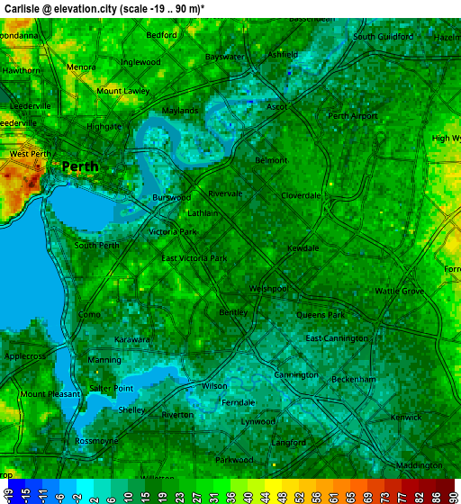 Zoom OUT 2x Carlisle, Australia elevation map