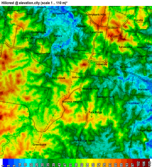 Zoom OUT 2x Hillcrest, Australia elevation map