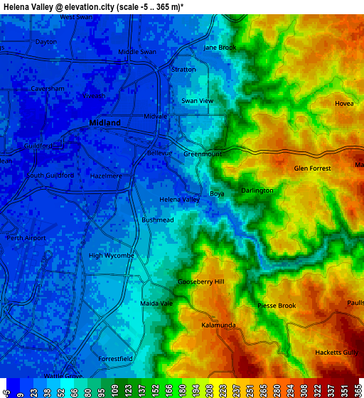 Zoom OUT 2x Helena Valley, Australia elevation map