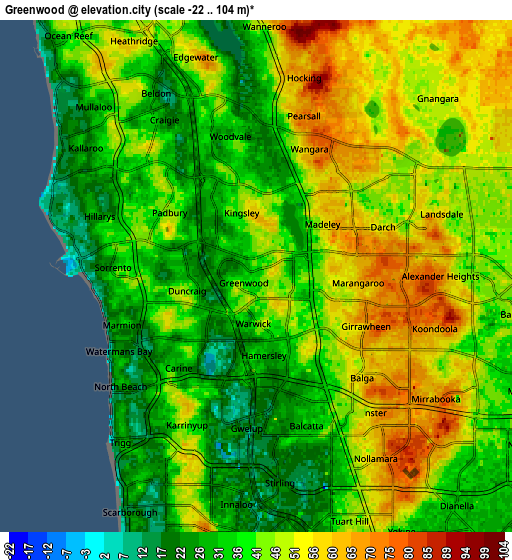 Zoom OUT 2x Greenwood, Australia elevation map