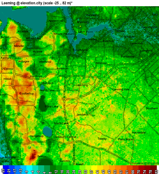 Zoom OUT 2x Leeming, Australia elevation map