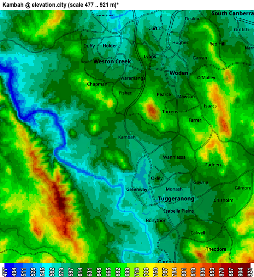 Zoom OUT 2x Kambah, Australia elevation map