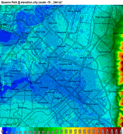 Zoom OUT 2x Queens Park, Australia elevation map