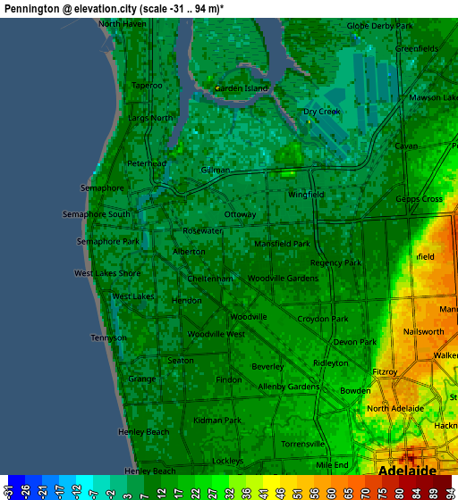 Zoom OUT 2x Pennington, Australia elevation map