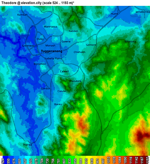 Zoom OUT 2x Theodore, Australia elevation map