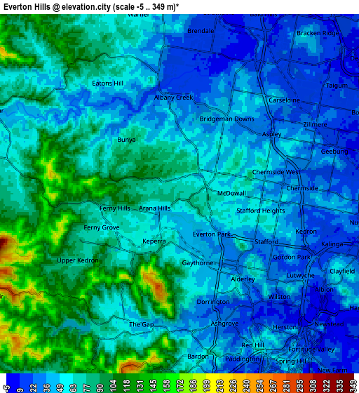 Zoom OUT 2x Everton Hills, Australia elevation map