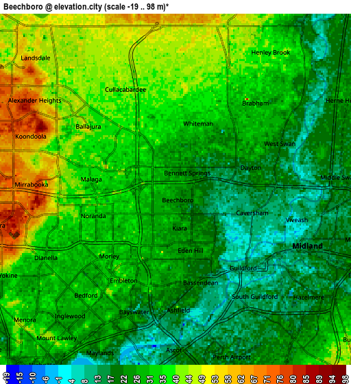 Zoom OUT 2x Beechboro, Australia elevation map