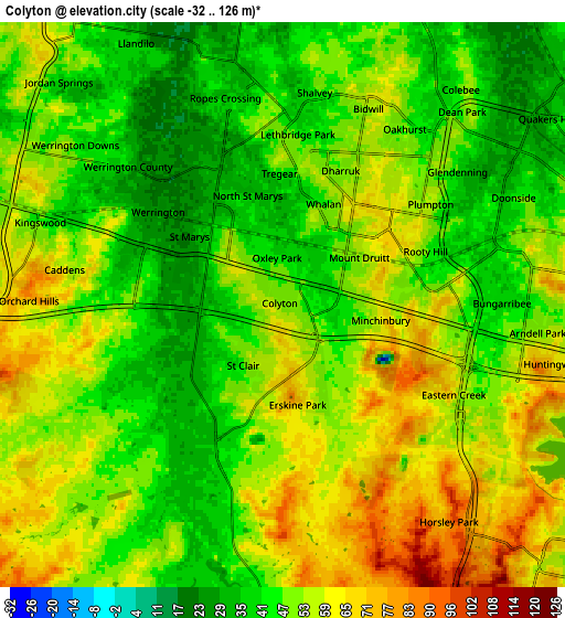 Zoom OUT 2x Colyton, Australia elevation map