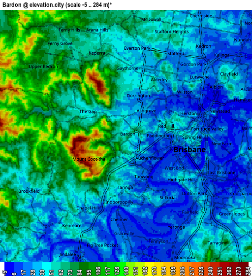 Zoom OUT 2x Bardon, Australia elevation map