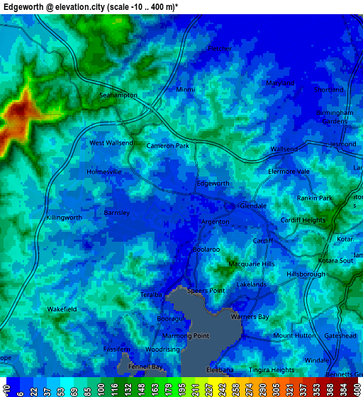 Zoom OUT 2x Edgeworth, Australia elevation map