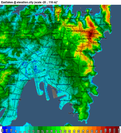 Zoom OUT 2x Eastlakes, Australia elevation map
