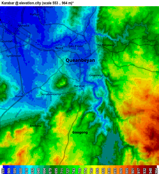 Zoom OUT 2x Karabar, Australia elevation map