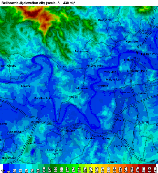 Zoom OUT 2x Bellbowrie, Australia elevation map