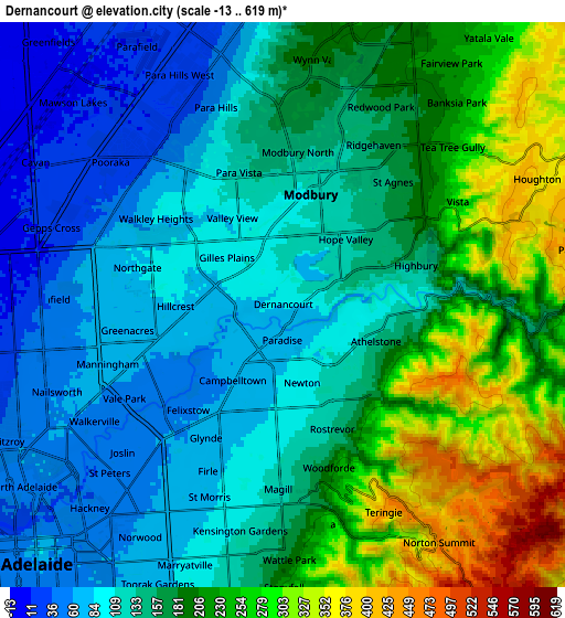 Zoom OUT 2x Dernancourt, Australia elevation map