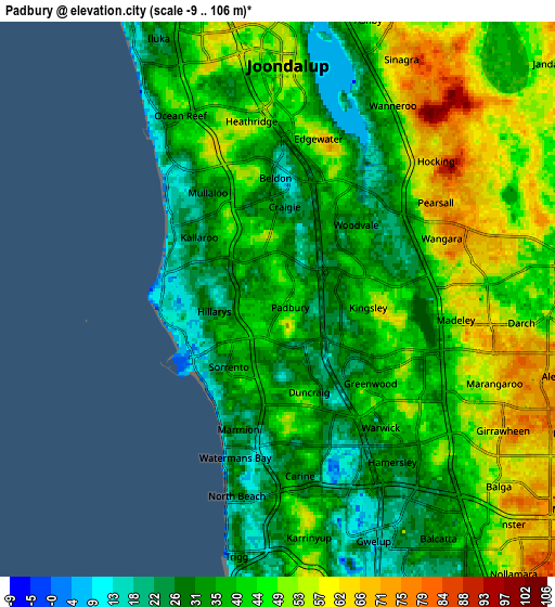 Zoom OUT 2x Padbury, Australia elevation map