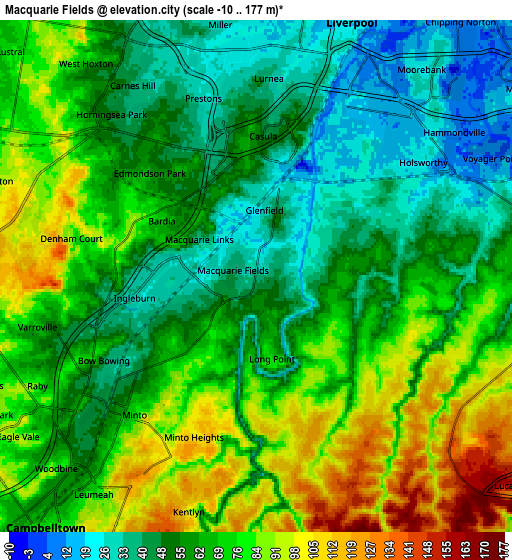 Zoom OUT 2x Macquarie Fields, Australia elevation map