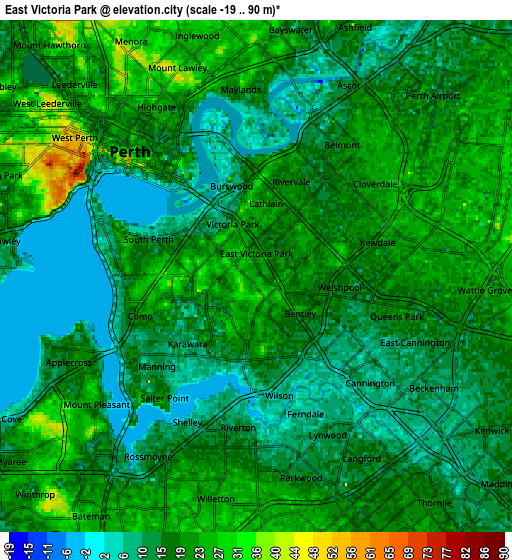 Zoom OUT 2x East Victoria Park, Australia elevation map