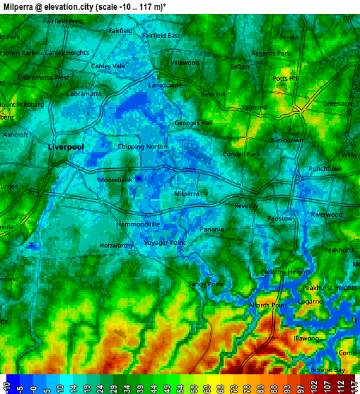 Zoom OUT 2x Milperra, Australia elevation map