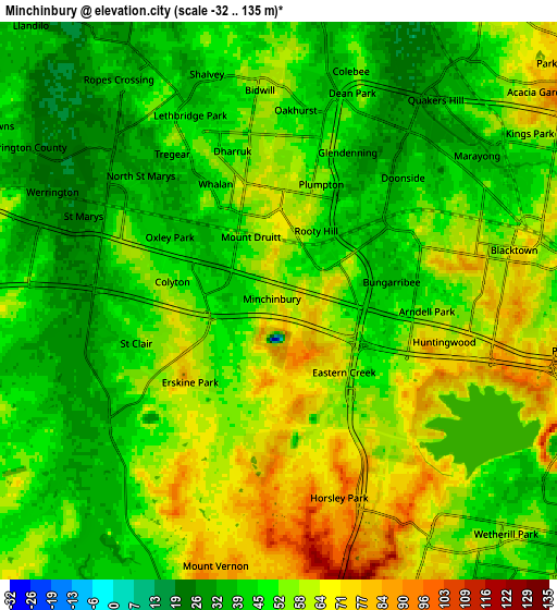 Zoom OUT 2x Minchinbury, Australia elevation map