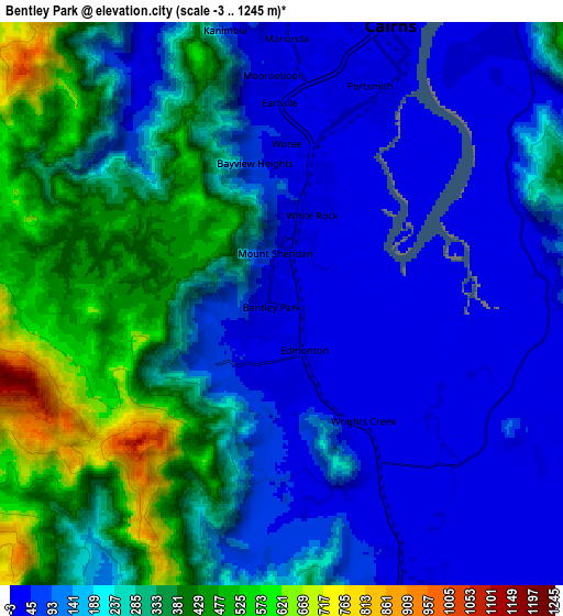 Zoom OUT 2x Bentley Park, Australia elevation map