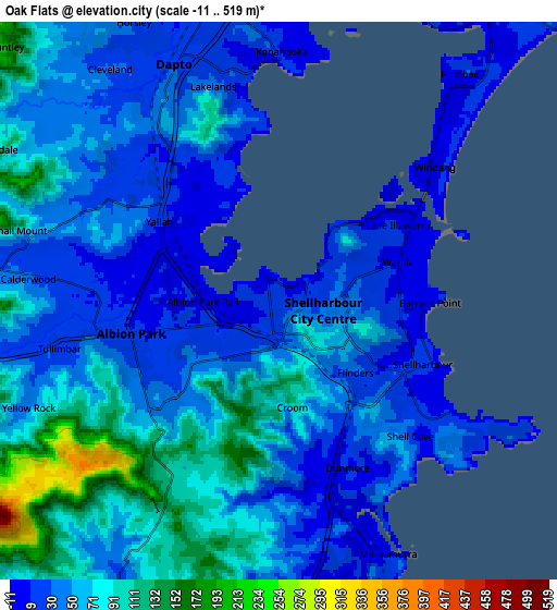 Zoom OUT 2x Oak Flats, Australia elevation map