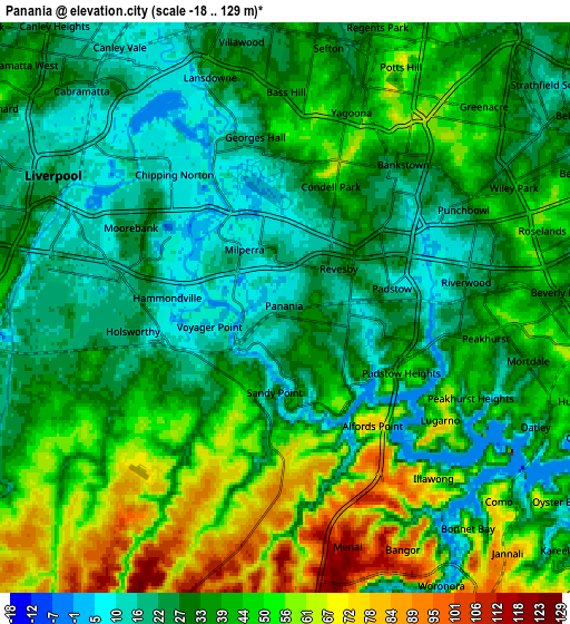 Zoom OUT 2x Panania, Australia elevation map