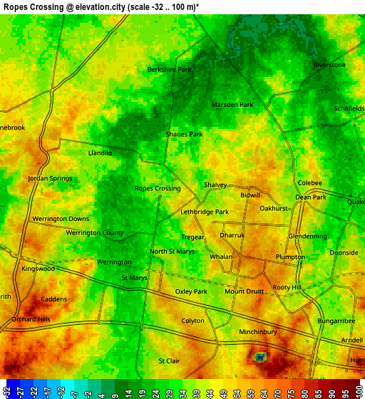 Zoom OUT 2x Ropes Crossing, Australia elevation map