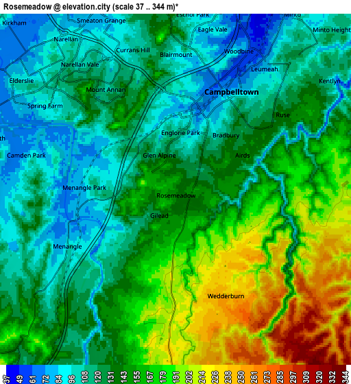 Zoom OUT 2x Rosemeadow, Australia elevation map