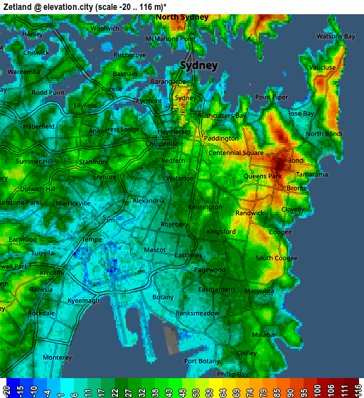 Zoom OUT 2x Zetland, Australia elevation map