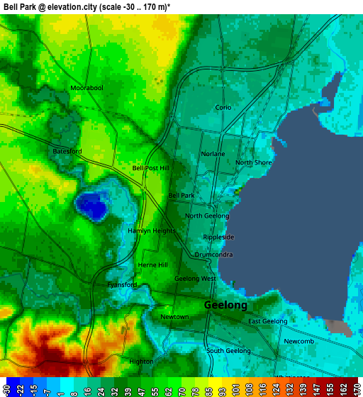 Zoom OUT 2x Bell Park, Australia elevation map