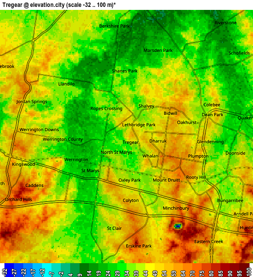 Zoom OUT 2x Tregear, Australia elevation map