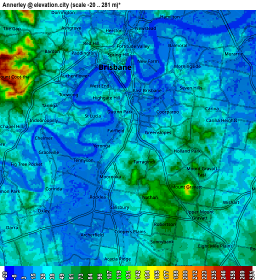 Zoom OUT 2x Annerley, Australia elevation map