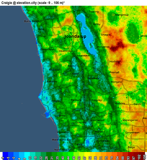 Zoom OUT 2x Craigie, Australia elevation map