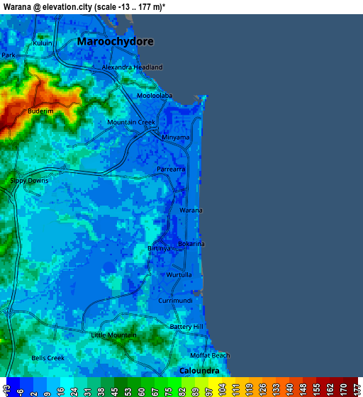 Zoom OUT 2x Warana, Australia elevation map